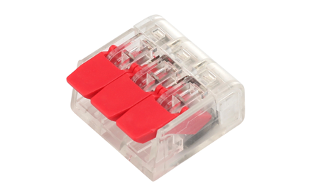 Red 3 Pin Push Wire Connector with Lever for use in junction box
