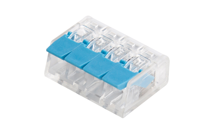 Blue  4 Pole Push Wire Connector with Lever for wiring 4mm2